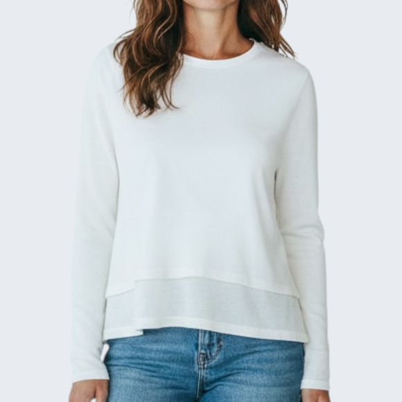 Sarah Pacini Sweaters - Sarah Pacini Sheer Ramie Knit Sweater, OS, Ivory Italy High Low Layered Gauze